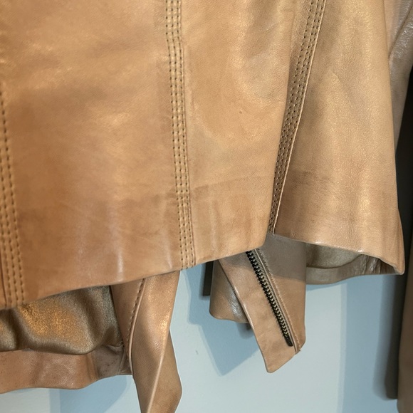 Lamarque Funnel Neck Leather Jacket Tan/Beige Leather size M - Picture 10 of 12